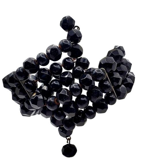 Black Glass Jet Beaded Wire Wrap Bracelet Faceted Coil Gothic Victorian Mourning - Picture 1 of 5